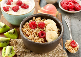 bowl of granola with fruits and berries for healthy breakfast