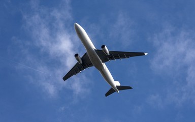 Tranquil sky with airplane traveling