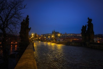 Charles Bridge in Prague at dawn Czech Republic