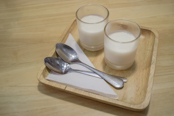 Panna cotta recipe serve on wooden plate