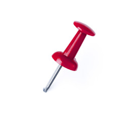 Closeup or macro of a pushpin isolated on white background