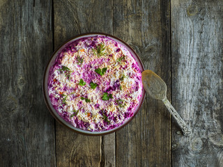 Herring under a fur coat, a salad made of salted herring fillet