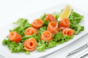 close  up view of nice yummy meal  on white back