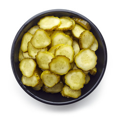 Bowl of pickled cucumber, from above