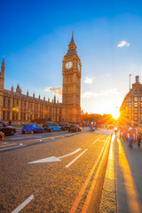 Fototapeta na wymiar Big Ben against colorful sunset in London, UK
