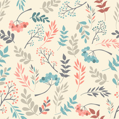 Fototapeta premium Floral seamless pattern on white background. Vector illustration.