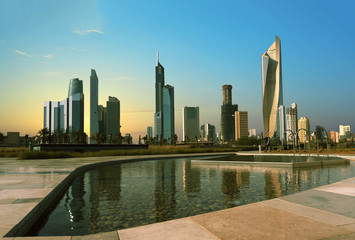 kuwait cityscape view from shaheed park during beautiful sunset