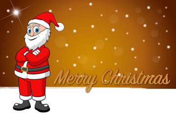Cartoon Santa, goldener Hintergrund, wünscht Merry Christmas