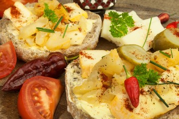 Bread and cheese. Healthy food for athletes. Dietary breakfast.
