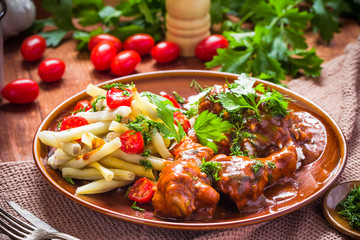 Green beans tomatoes rice chicken tomato sauce