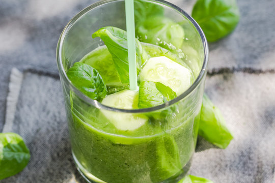 Green smoothie fresh cucumbers celery basil