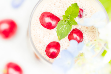 Refreshing summer drink fruit cocktail cherries