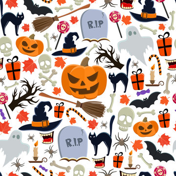 Seamless pattern of Halloween icons