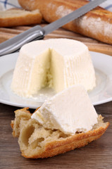 Fototapeta na wymiar Morceau de fromage brousse sur du pain
