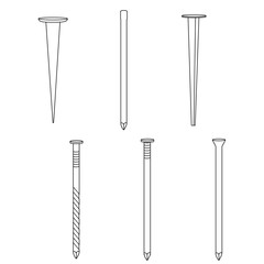 Set of different kinds of nails common nail, cut nail, finishing nail, masonry nail, spiral nail, tack , outline illustration for web or typography magazine, brochure, flyer, poster , EPS 10.