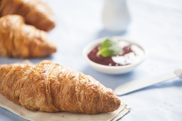 French breakfast with croissant and coffee