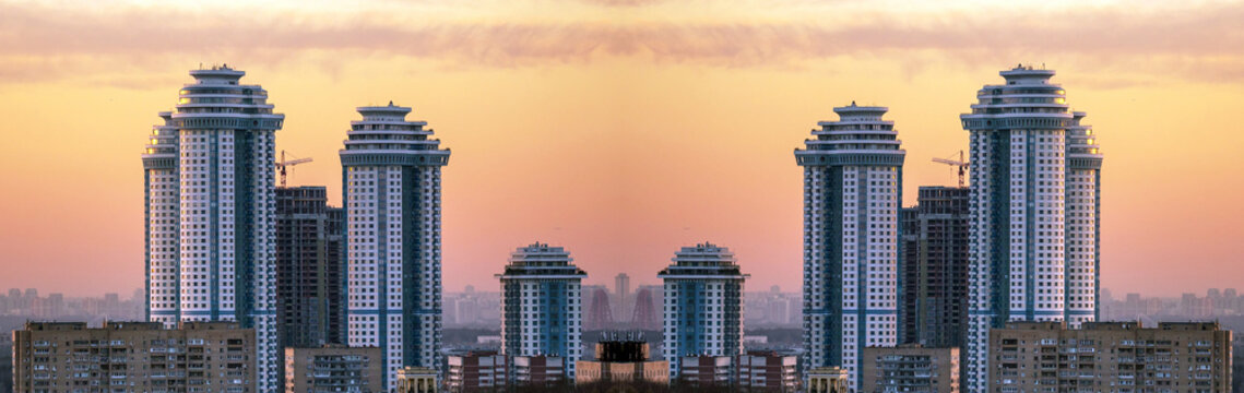 Sunset high towers in Moscow 