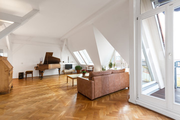 living room with parquet floor in beautiful apartment home
