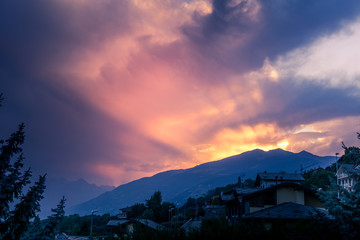 Fototapeta premium mountain landscape at sunset with colorful sky