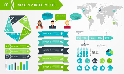 Set of business infographic elements. Template for presentation, chart, graph. Vector illustration.