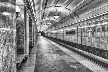 Fototapeta na wymiar Interior of Belorusskaya subway station in Moscow, Russia