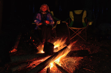 Night bonfire on the river