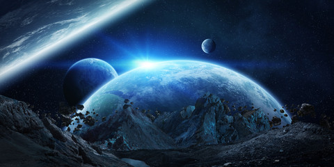 Fototapeta premium Gigantyczne asteroidy, które zaraz zniszczą elementy renderujące 3D
