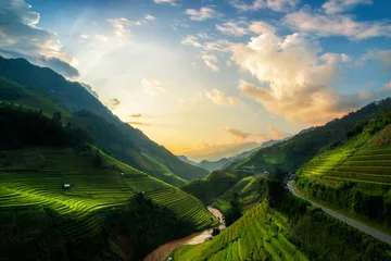 Foto op Plexiglas Mu Cang Chai Terrasvormig rijstveld in Mu Cang Chai, Vietnam