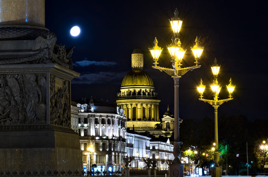 Moon over Saint Isaac's Cathedral, Saint-Petersburg