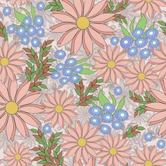 Fototapeten Seamless floral pattern background, flowers ornament wallpaper textile Illustration. red flowers on a beige background. © brusnika9