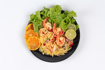 Spicy sour minced green mango salad with shrimp.