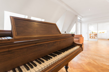 classic piano in beautiful living room