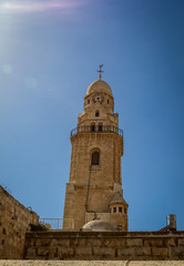 Fototapeta na wymiar The Bell Tower of Dormition Abbey in Jerusalem