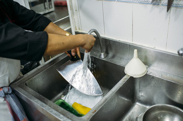 Hispanic cook in diner kitchen
