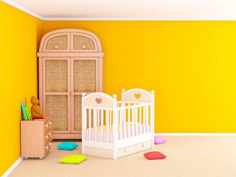 baby room orange with cabinet
