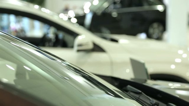 View of row new car at new car showroom. Brand New Cars in Stock. New Cars Market.