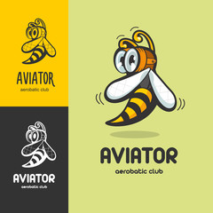 Aerobatic club logo, emblem. Vector illustration. Bee in the avi