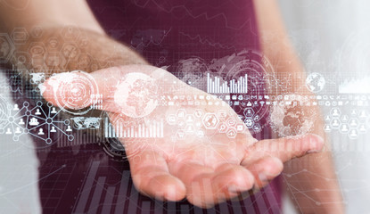 Businessman using digital graph interface