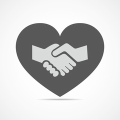 Handshake and heart icon. Vector illustration.