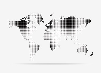 Pixel map of world. Vector illustration.