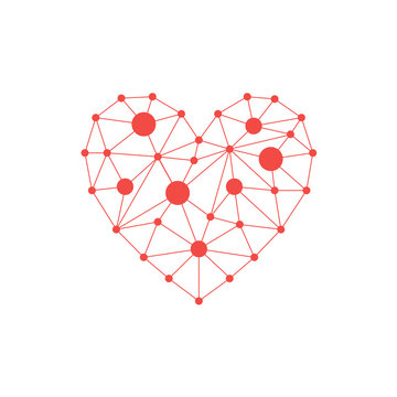 Red triangular heart icon. Vector illustration.