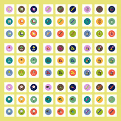 Collection of stylish vector icons in colorful circles travel transportation