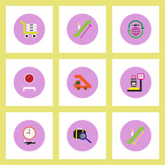 Collection of stylish vector icons in colorful circles travel transportation