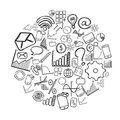 Naklejka premium Circle of business hand drawn icons