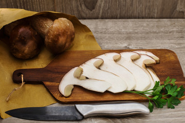 boletus slices over cutting board