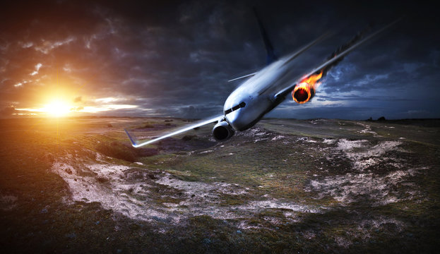 Plane Crashing Down With Engine On Fire