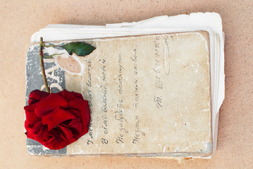 Vintage Background with Rose on Old Book - Greeting Card