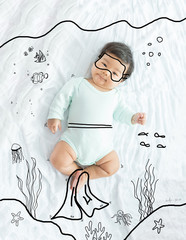 illustration draw on Adorable baby girl with summer theme.