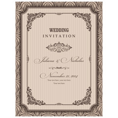 Invitation cards in an old-style beige and brown - 124513855