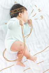 illustration draw on Adorable baby girl exercise for care and healthy concept background.